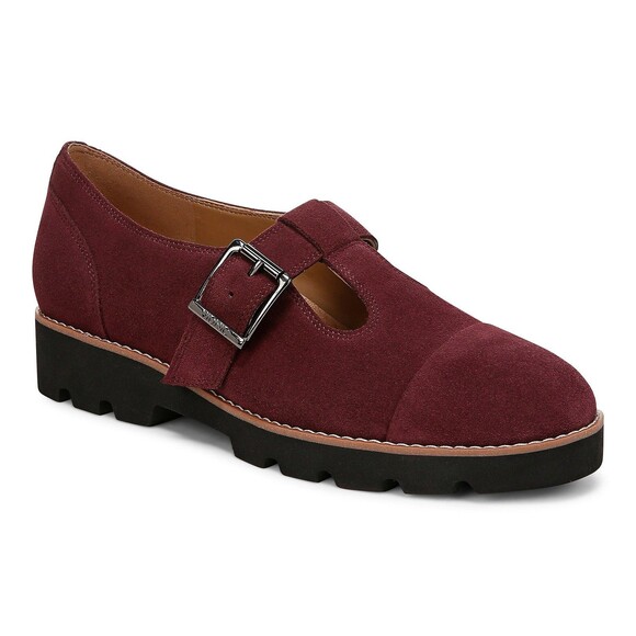 New Vionic Womens Carmen Suede Leather T-Strap Mary Jane Loafer Port Wine Size 8 - Picture 1 of 4